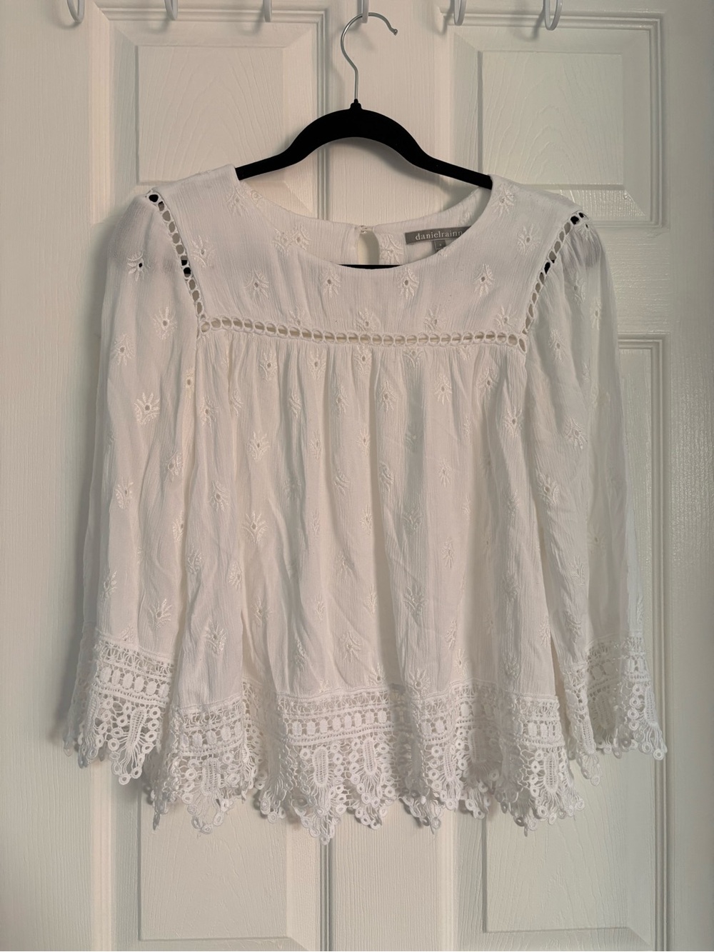 Embroidered Lace-Trim Peasant Top